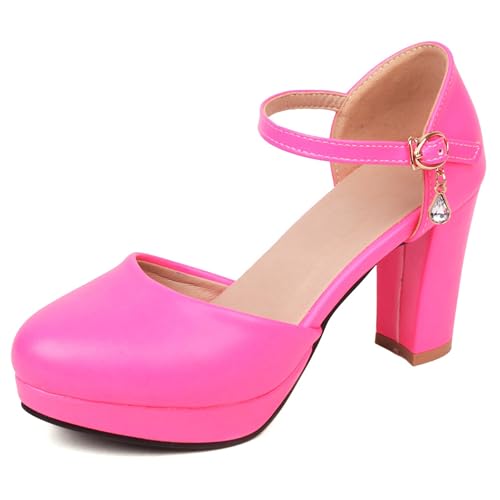 Asterisco Damen Plateau Sandals Hohen Blockabsatz Knöchelriemchen 240443 Kleid Sandales Rose-Rot Gr 39 EU/40Cn von Asterisco