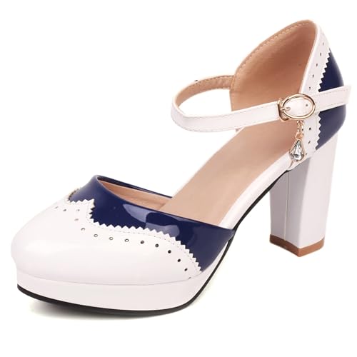 Asterisco Damen Plateau Sandals Hohen Blockabsatz Knöchelriemchen 240444 Kleid Sandales Blau Gr 35 EU von Asterisco