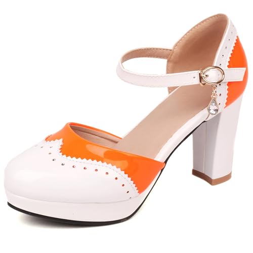 Asterisco Damen Plateau Sandals Hohen Blockabsatz Knöchelriemchen 240444 Kleid Sandales Orange Gr 40.5 EU/42Cn von Asterisco