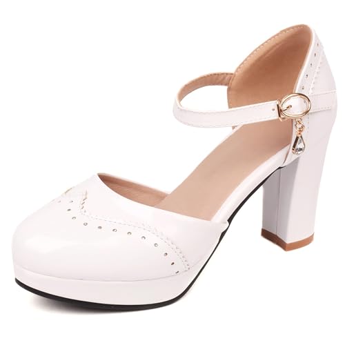 Asterisco Damen Plateau Sandals Hohen Blockabsatz Knöchelriemchen 240444 Kleid Sandales Weiß Gr 39 EU/40Cn von Asterisco