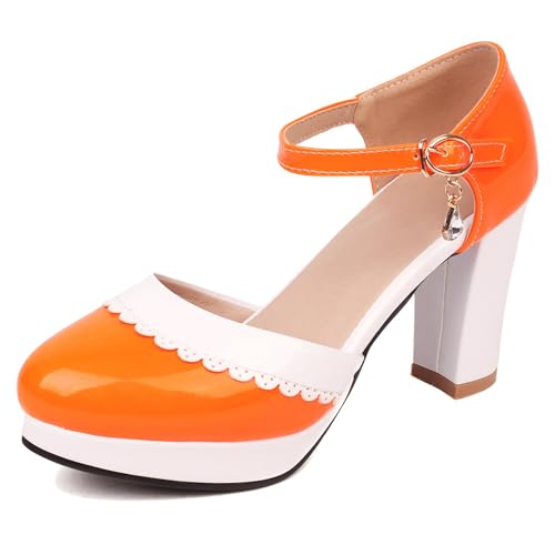 Asterisco Damen Plateau Sandals Hohen Blockabsatz Knöchelriemchen 240445 Kleid Sandales Orange Gr 36 EU von Asterisco