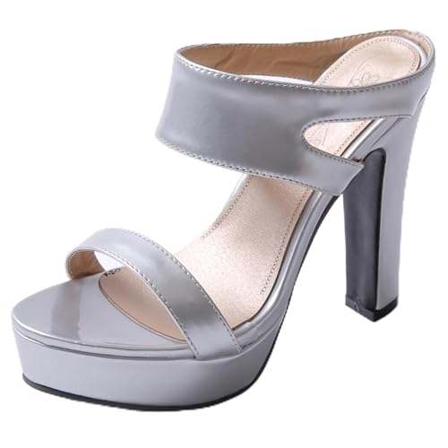 Asterisco Damen Plateau Sandals Hohen Blockabsatz Strapless 240422 Kleid Sandales Silber Gr 36.5 EU/37Cn von Asterisco