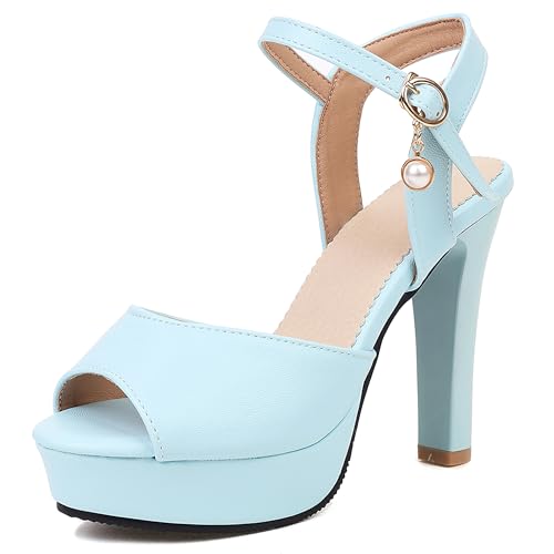 Asterisco Damen Plateau Sandals Stiletto Höhe Ferse Knöchelriemchen 240167 Sandals Blau Gr 40.5 EU/42Cn von Asterisco