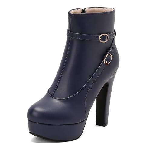 Asterisco Damen Plateau Stiefeletten Hohen Blockabsatz Ohne Verschluss Runde Zehen 240893 Blau Gr 42 EU/44Cn von Asterisco