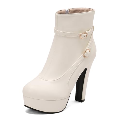 Asterisco Damen Plateau Stiefeletten Hohen Blockabsatz Ohne Verschluss Runde Zehen 240893 Weiß Gr 47 EU/49Cn von Asterisco