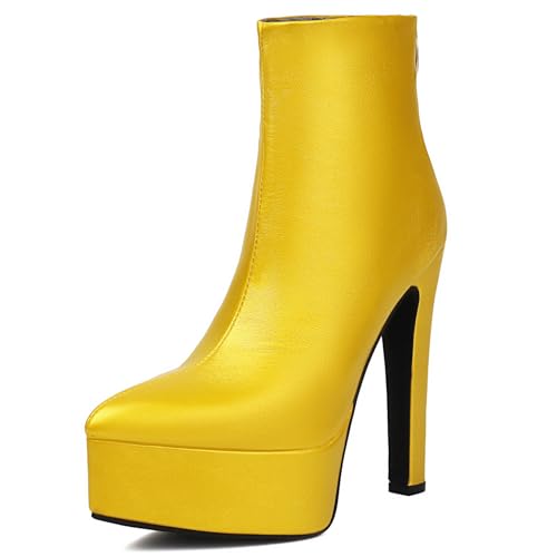 Asterisco Damen Plateau Stiefeletten Hohen Blockabsatz Reißverschluss Runde Zehen 240815 Gelb Gr 45 EU/47Cn von Asterisco