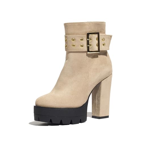 Asterisco Damen Plateau Stiefeletten Hohen Blockabsatz Reißverschluss Runde Zehen 240829 Aprikose Gr 35 EU von Asterisco