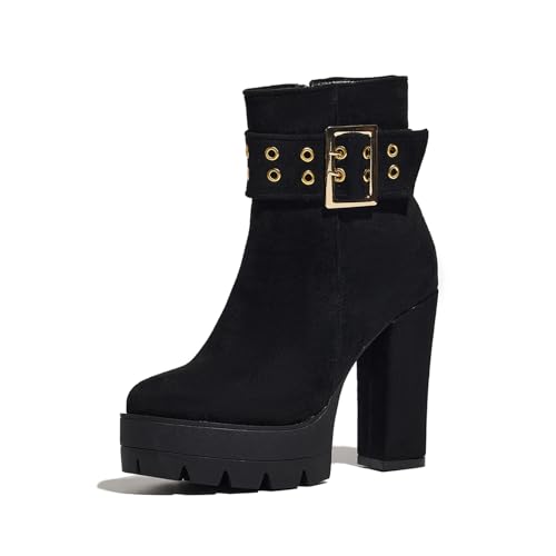 Asterisco Damen Plateau Stiefeletten Hohen Blockabsatz Reißverschluss Runde Zehen 240829 Schwarz Gr 40.5 EU/42Cn von Asterisco