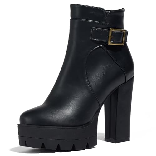 Asterisco Damen Plateau Stiefeletten Hohen Blockabsatz Reißverschluss Runde Zehen 240835 Schwarz Gr 40 EU/41Cn von Asterisco