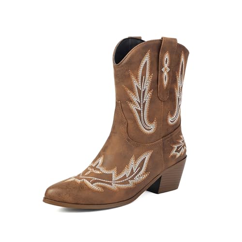 Asterisco Damen Stiefeletten Block Mitte Absatz Ohne Verschluss Pointed Toe 240782 Dark-Braun Gr 36.5 EU/37Cn von Asterisco