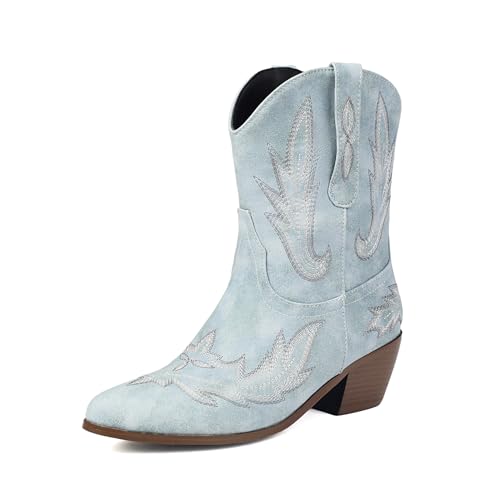 Asterisco Damen Stiefeletten Block Mitte Absatz Ohne Verschluss Pointed Toe 240782 Light-Blau Gr 46 EU/48Cn von Asterisco