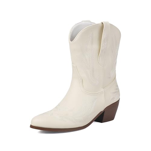 Asterisco Damen Stiefeletten Block Mitte Absatz Ohne Verschluss Pointed Toe 240782 Weiß Gr 39 EU/40Cn von Asterisco