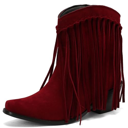 Asterisco Damen Stiefeletten Block Mitte Absatz Ohne Verschluss Pointed Toe 240887 Rot Gr 40 EU/41Cn von Asterisco