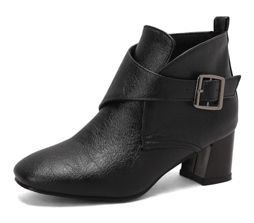 Asterisco Damen Stiefeletten Block Mitte Absatz Ohne Verschluss Pointed Toe 240909 Schwarz Gr 37 EU/38Cn von Asterisco