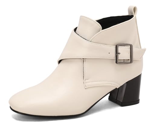 Asterisco Damen Stiefeletten Block Mitte Absatz Ohne Verschluss Pointed Toe 240909 Weiß Gr 41 EU/43Cn von Asterisco
