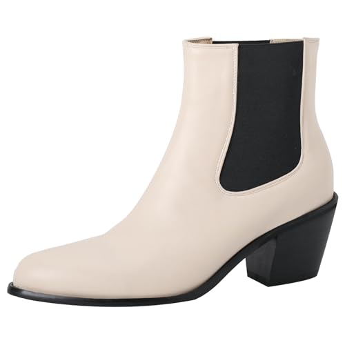 Asterisco Damen Stiefeletten Block Mitte Absatz Ohne Verschluss Pointed Toe 240950 Weiß Gr 40 EU/41Cn von Asterisco