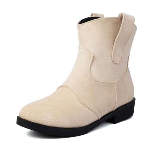 Asterisco Damen Stiefeletten Block Mitte Absatz Ohne Verschluss Runde Zehen 240878 Aprikose Gr 43 EU/45Cn von Asterisco