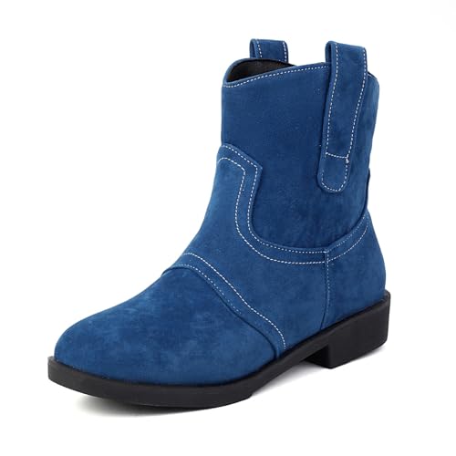 Asterisco Damen Stiefeletten Block Mitte Absatz Ohne Verschluss Runde Zehen 240878 Dark-Blau Gr 36.5 EU/37Cn von Asterisco