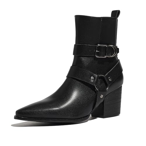 Asterisco Damen Stiefeletten Block Mitte Absatz Reißverschluss Pointed Toe 240820 Schwarz Gr 38 EU/39Cn von Asterisco