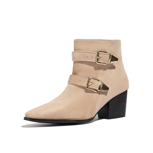 Asterisco Damen Stiefeletten Block Mitte Absatz Reißverschluss Pointed Toe 240849 Aprikose Gr 37 EU/38Cn von Asterisco