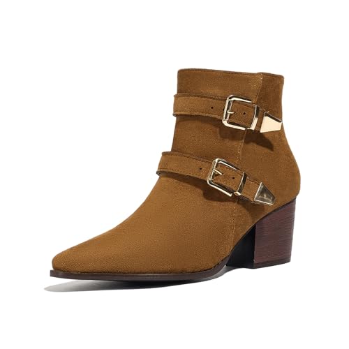 Asterisco Damen Stiefeletten Block Mitte Absatz Reißverschluss Pointed Toe 240849 Braun Gr 40.5 EU/42Cn von Asterisco