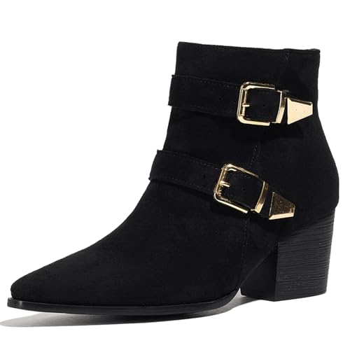 Asterisco Damen Stiefeletten Block Mitte Absatz Reißverschluss Pointed Toe 240849 Schwarz Gr 37 EU/38Cn von Asterisco