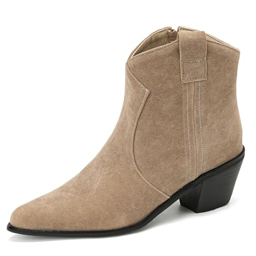 Asterisco Damen Stiefeletten Block Mitte Absatz Reißverschluss Pointed Toe 240917 Aprikose Gr 38 EU/39Cn von Asterisco