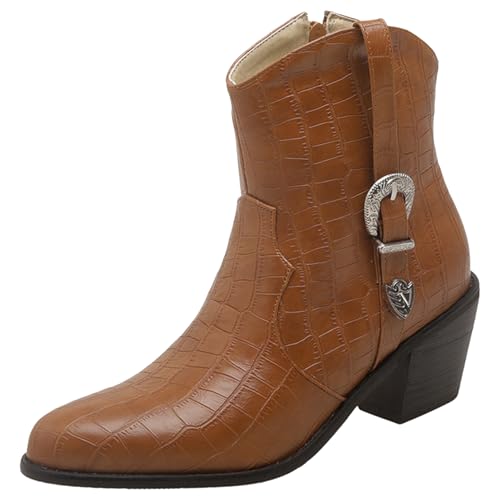 Asterisco Damen Stiefeletten Block Mitte Absatz Reißverschluss Pointed Toe 240951 Braun Gr 40 EU/41Cn von Asterisco