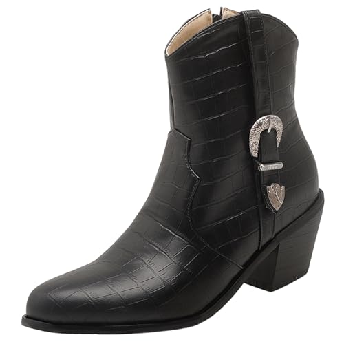 Asterisco Damen Stiefeletten Block Mitte Absatz Reißverschluss Pointed Toe 240951 Schwarz Gr 41 EU/43Cn von Asterisco