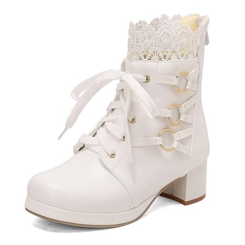 Asterisco Damen Stiefeletten Block Mitte Absatz Reißverschluss Runde Zehen 240806 Weiß Gr 46 EU/48Cn von Asterisco