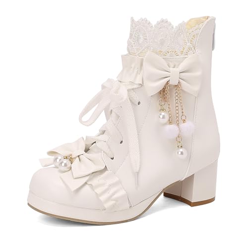 Asterisco Damen Stiefeletten Block Mitte Absatz Reißverschluss Runde Zehen 240856 Weiß Gr 45 EU/47Cn von Asterisco