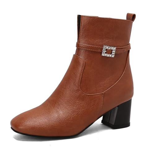 Asterisco Damen Stiefeletten Block Mitte Absatz Reißverschluss Runde Zehen 240910 Braun Gr 43 EU/45Cn von Asterisco