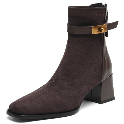 Asterisco Damen Stiefeletten Block Mitte Absatz Reißverschluss Square Toe 240789 Braun Gr 33.5 EU/33Cn von Asterisco
