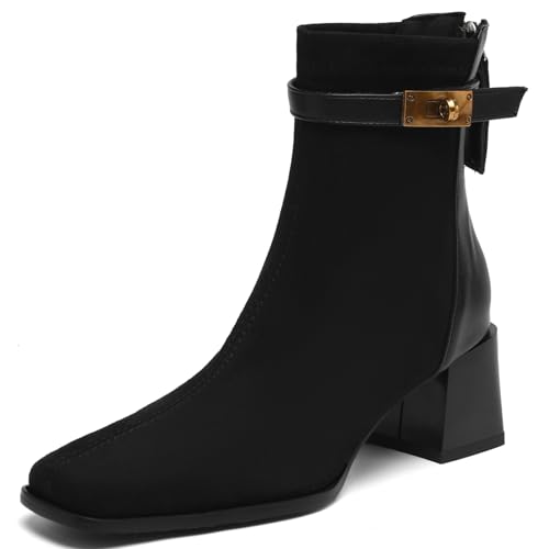 Asterisco Damen Stiefeletten Block Mitte Absatz Reißverschluss Square Toe 240789 Schwarz Gr 40.5 EU/42Cn von Asterisco