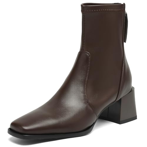 Asterisco Damen Stiefeletten Block Mitte Absatz Reißverschluss Square Toe 240790 Braun Gr 41 EU/43Cn von Asterisco
