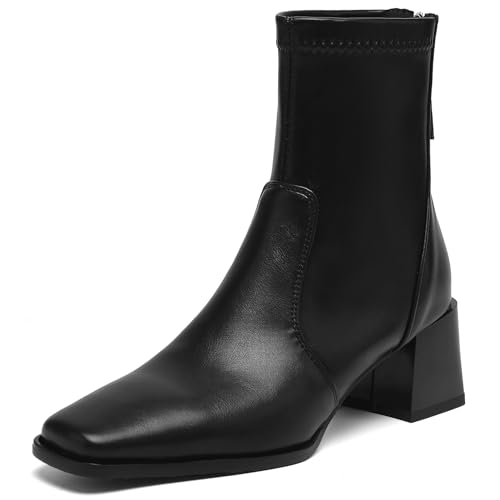 Asterisco Damen Stiefeletten Block Mitte Absatz Reißverschluss Square Toe 240790 Schwarz Gr 36.5 EU/37Cn von Asterisco
