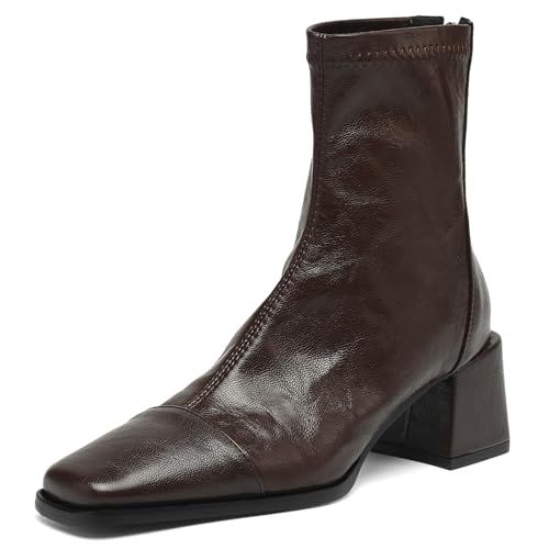 Asterisco Damen Stiefeletten Block Mitte Absatz Reißverschluss Square Toe 240791 Braun Gr 39 EU/40Cn von Asterisco