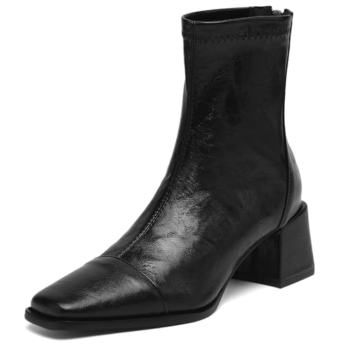 Asterisco Damen Stiefeletten Block Mitte Absatz Reißverschluss Square Toe 240791 Schwarz Gr 40 EU/41Cn von Asterisco