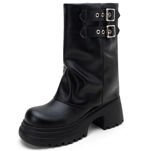 Asterisco Damen Stiefeletten Hohen Blockabsatz Ohne Verschluss Runde Zehen 240812 Schwarz Gr 42 EU/44Cn von Asterisco