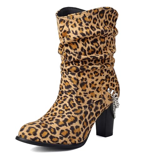 Asterisco Damen Stiefeletten Hohen Blockabsatz Ohne Verschluss Runde Zehen 240874 Leopard-Print Gr 39 EU/40Cn von Asterisco