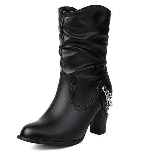 Asterisco Damen Stiefeletten Hohen Blockabsatz Ohne Verschluss Runde Zehen 240874 Yaguang-Schwarz Gr 36.5 EU/37Cn von Asterisco