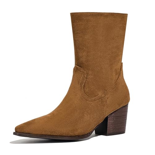 Asterisco Damen Stiefeletten Hohen Blockabsatz Reißverschluss Pointed Toe 240852 Dark-Braun Gr 39 EU/40Cn von Asterisco