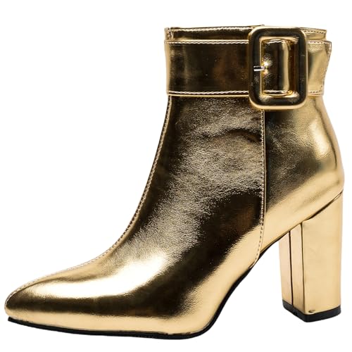 Asterisco Damen Stiefeletten Hohen Blockabsatz Reißverschluss Pointed Toe 240938 Gold Gr 36.5 EU/37Cn von Asterisco