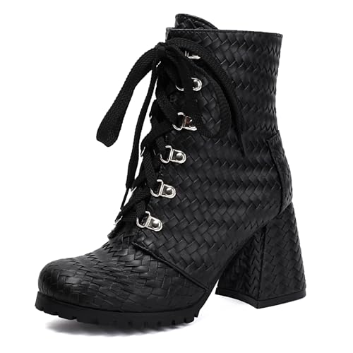 Asterisco Damen Stiefeletten Hohen Blockabsatz Reißverschluss Runde Zehen 240843 Schwarz Gr 46 EU/48Cn von Asterisco