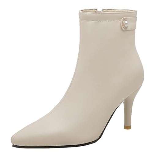 Asterisco Damen Stiefeletten Hohen Trichterabsatz Reißverschluss Pointed Toe 240961 Weiß Gr 40 EU/41Cn von Asterisco