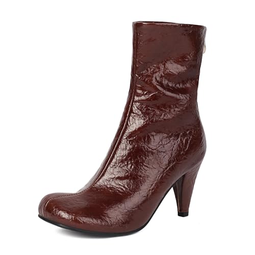 Asterisco Damen Stiefeletten Hohen Trichterabsatz Reißverschluss Runde Zehen 240876 Rotwein Gr 36 EU von Asterisco