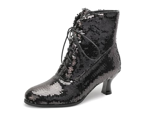 Asterisco Damen Stiefeletten Kitten Heel Schnüren Runde Zehen 240875 Schwarz Gr 40.5 EU/42Cn von Asterisco