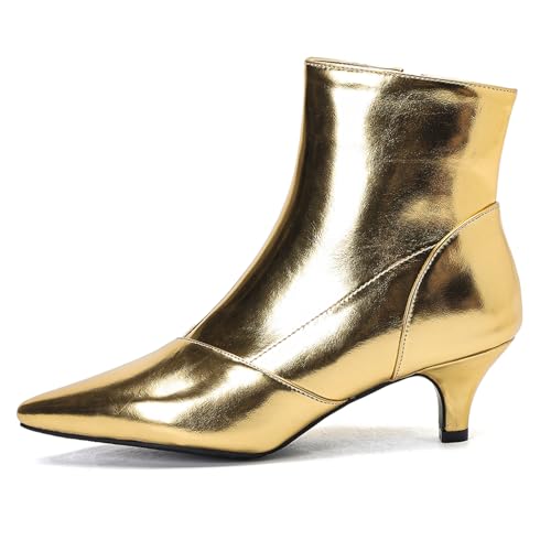 Asterisco Damen Stiefeletten Mid Trichterabsatz Reißverschluss Pointed Toe 240928 Gold Gr 34 EU von Asterisco