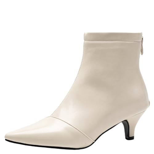 Asterisco Damen Stiefeletten Mid Trichterabsatz Reißverschluss Pointed Toe 240937 Beige Gr 33 EU/32Cn von Asterisco