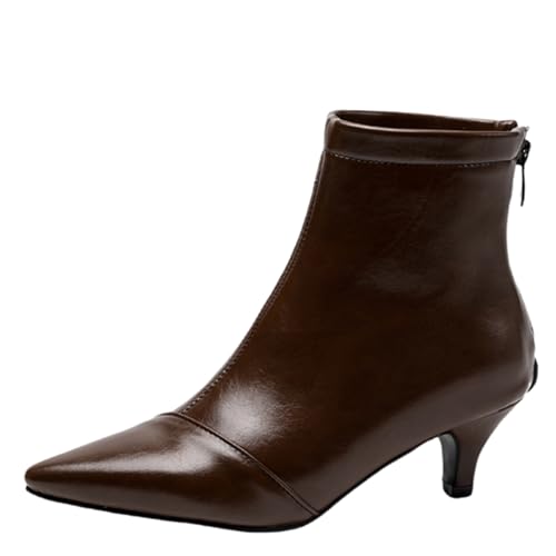 Asterisco Damen Stiefeletten Mid Trichterabsatz Reißverschluss Pointed Toe 240937 Braun Gr 38 EU/39Cn von Asterisco